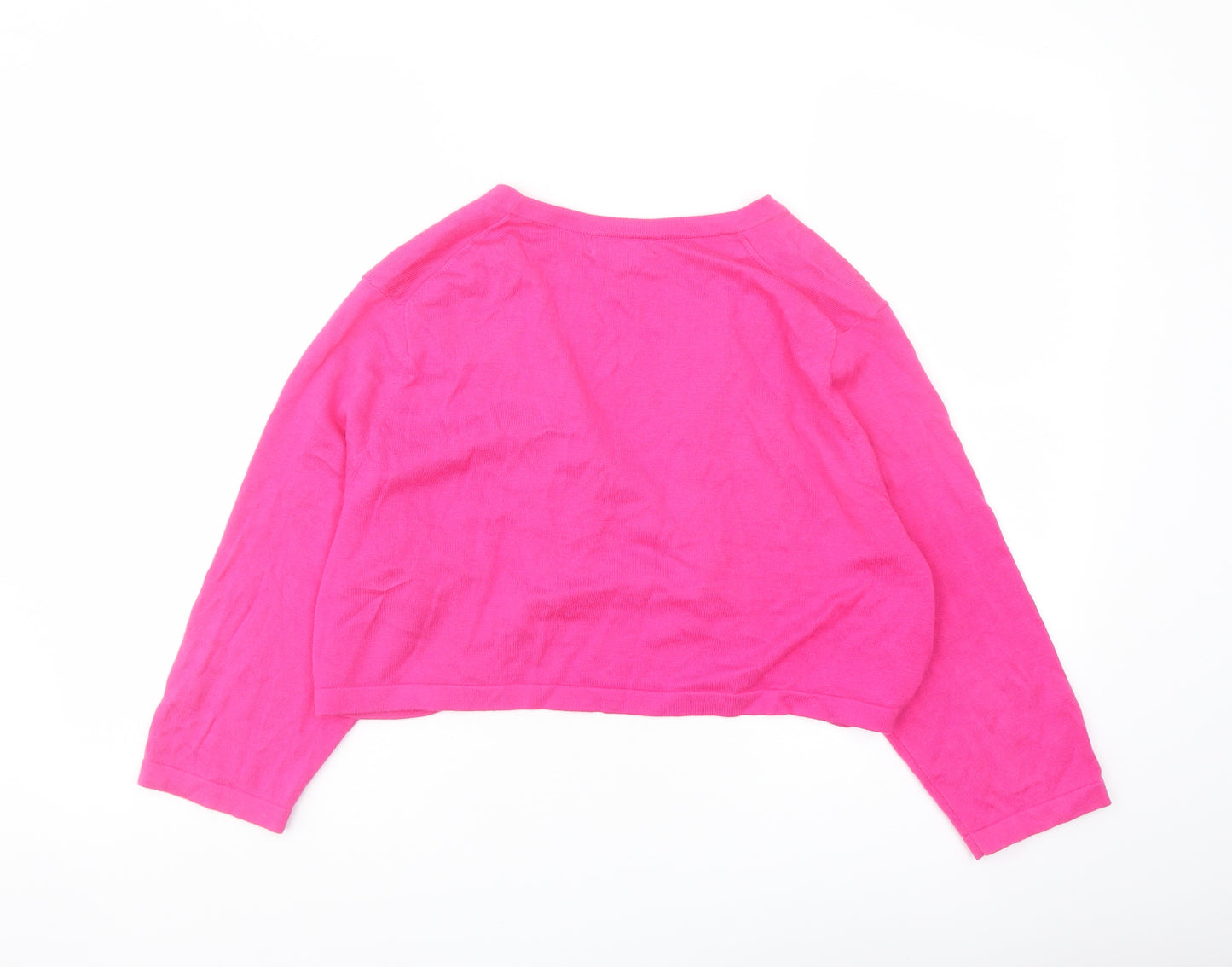 Lands' End Womens Pink V-Neck Cotton Shrug Jumper Size L