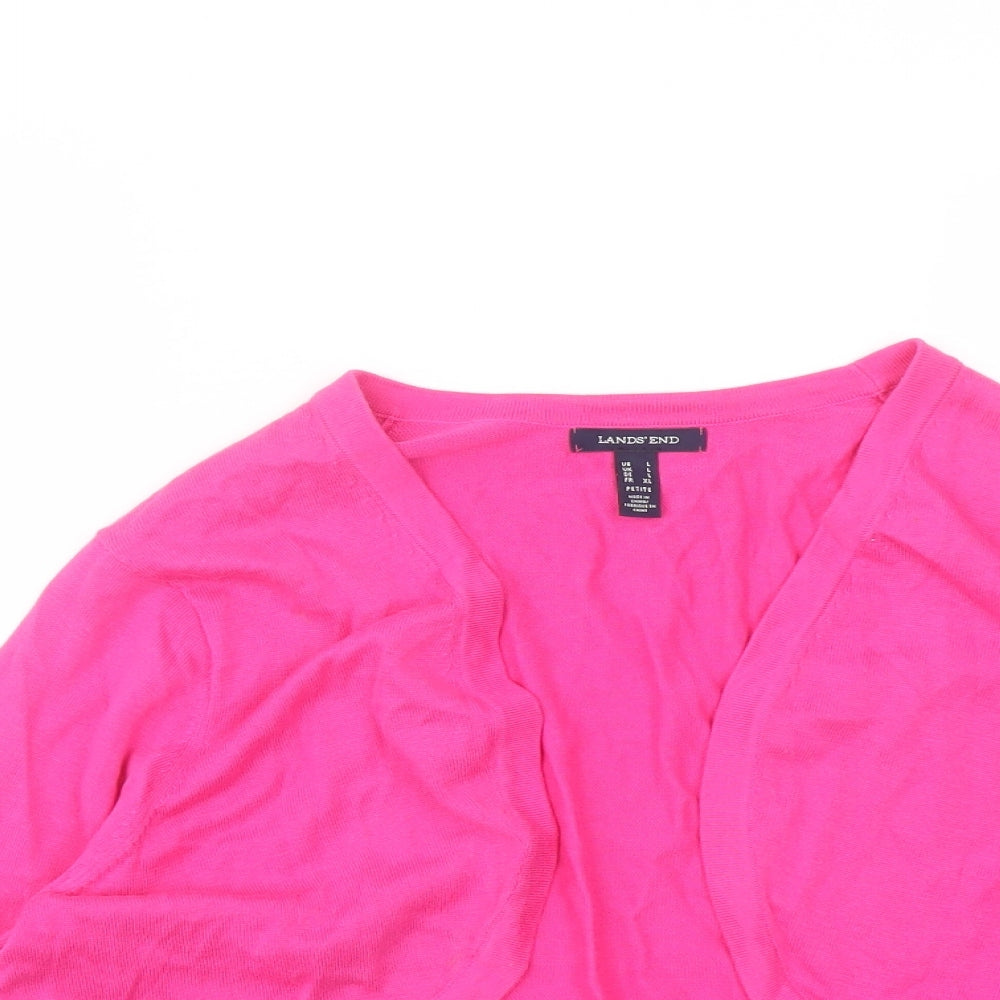 Lands' End Womens Pink V-Neck Cotton Shrug Jumper Size L