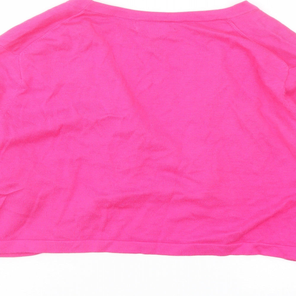 Lands' End Womens Pink V-Neck Cotton Shrug Jumper Size L