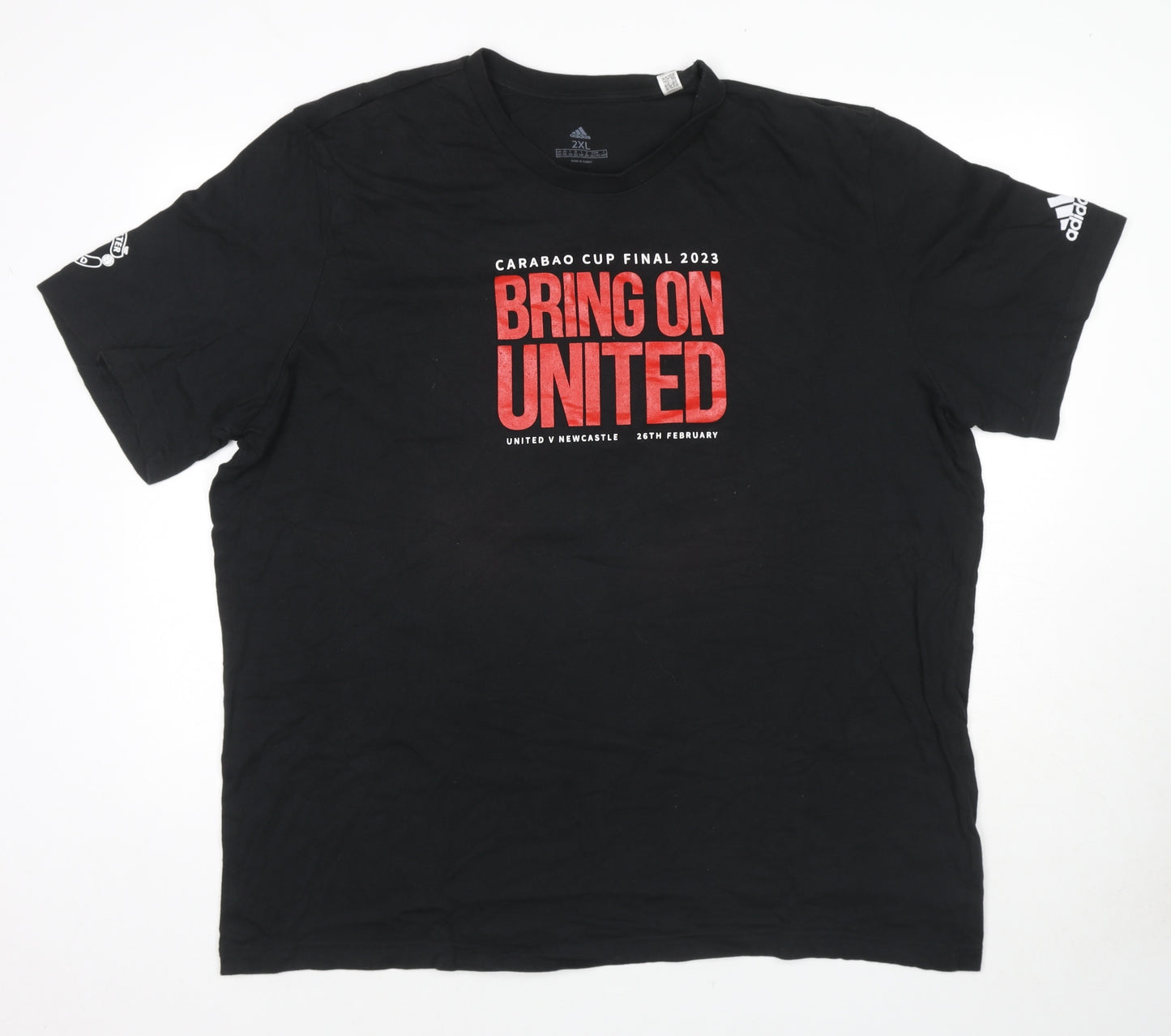 adidas Mens Black Cotton T-Shirt Size 2XL Round Neck - Cup Final 2023 United Vs Newcastle