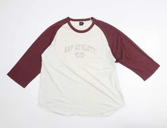 Gap Mens Multicoloured Cotton T-Shirt Size L Round Neck - Contrast Sleeves Logo