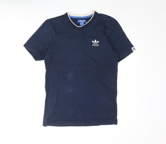 adidas Mens Blue Cotton T-Shirt Size S Round Neck - Logo