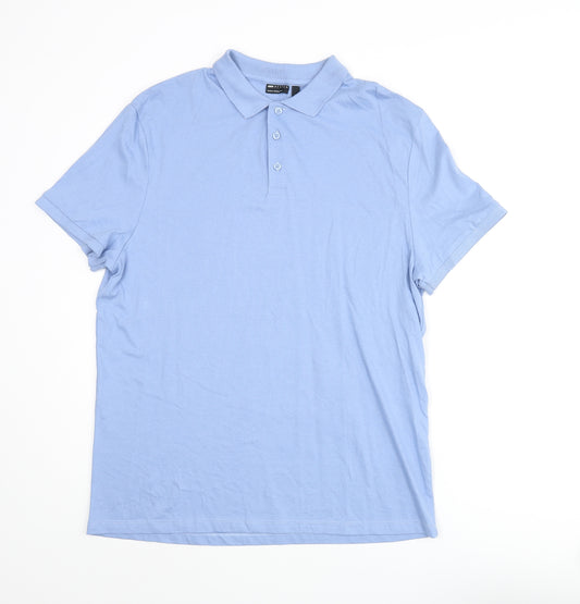 ASOS Mens Blue Cotton Polo Size L Collared Button