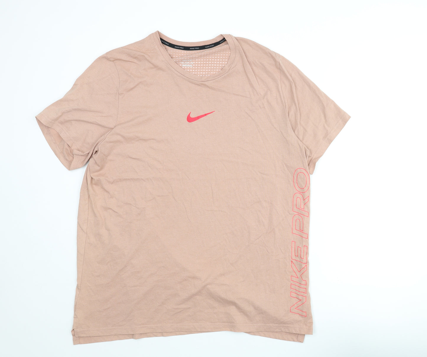 Nike Mens Pink Cotton T-Shirt Size XL Round Neck - Nike Pro Logo