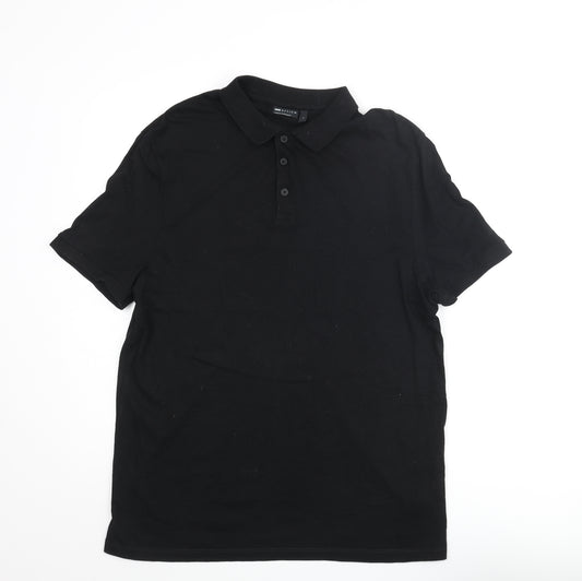 ASOS Mens Black Cotton Polo Size L Collared Button