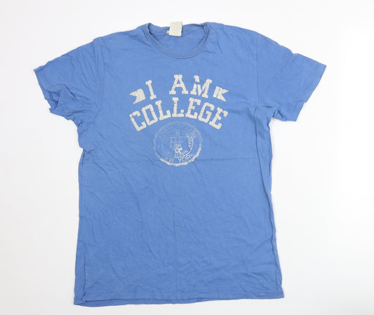 Abercrombie & Fitch Mens Blue Cotton T-Shirt Size L Crew Neck - I Am College Logg