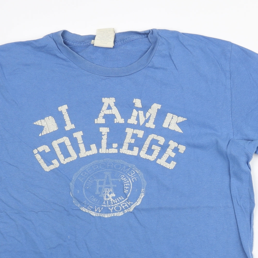 Abercrombie & Fitch Mens Blue Cotton T-Shirt Size L Crew Neck - I Am College Logg