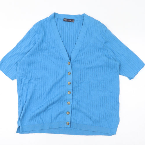 Marks and Spencer Womens Blue V-Neck Cotton Cardigan Jumper Size L