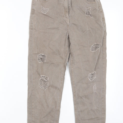 NEXT Girls Brown Cotton Straight Jeans Size 10 Years L24 in Regular Zip - Distressed, Pockets