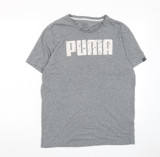 PUMA Mens Grey Polyester T-Shirt Size L Crew Neck - Logo