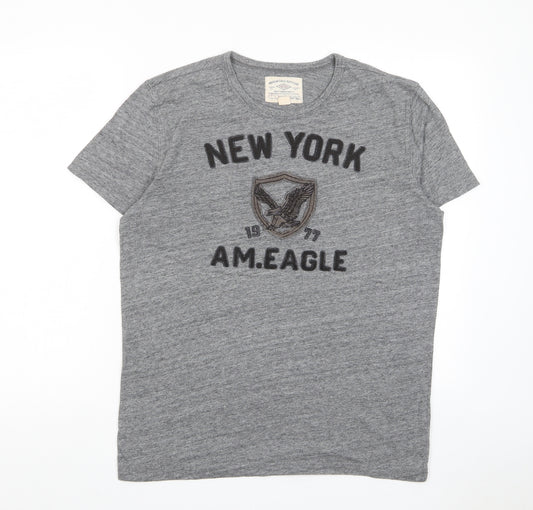 American Eagle Outfitters Mens Grey Cotton T-Shirt Size M Crew Neck - New York