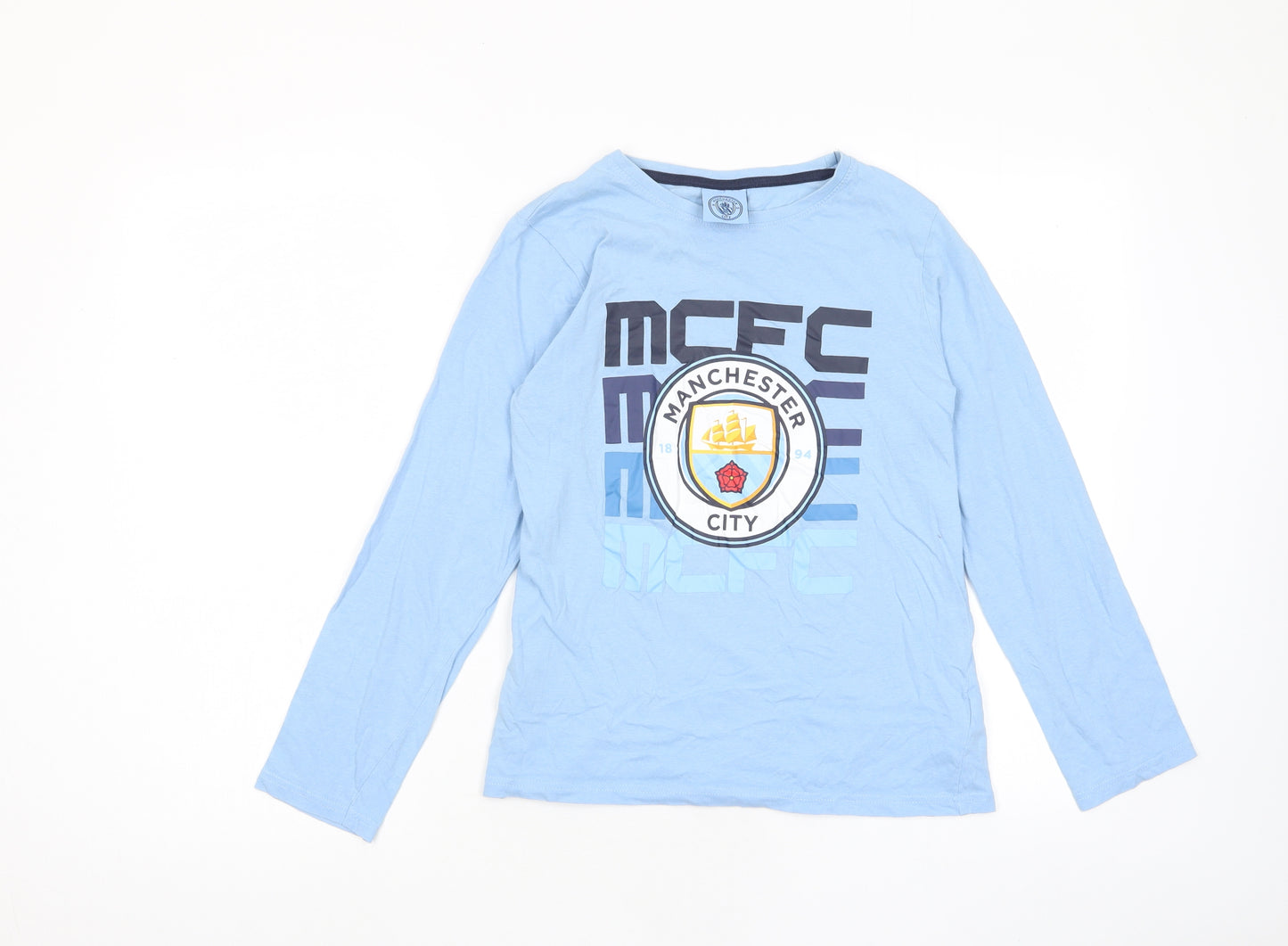 Manchester City FC Boys Blue Cotton Basic T-Shirt Size 14-15 Years Crew Neck Pullover - MCFC