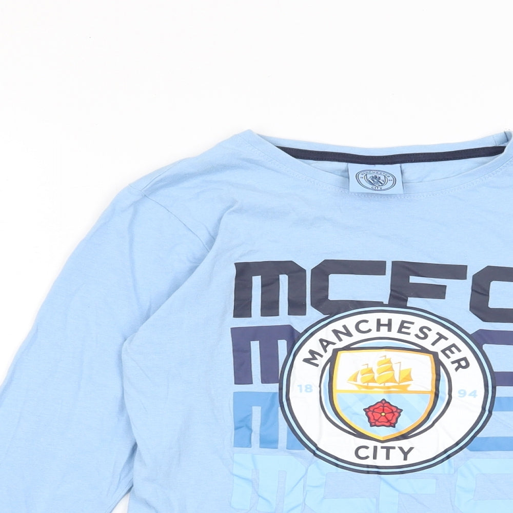 Manchester City FC Boys Blue Cotton Basic T-Shirt Size 14-15 Years Crew Neck Pullover - MCFC