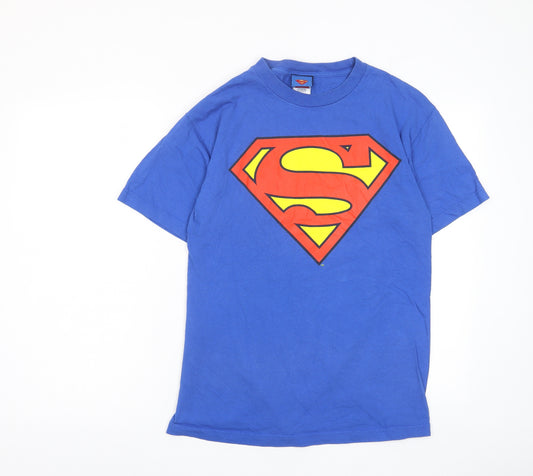 Superman Mens Blue Cotton T-Shirt Size M Crew Neck