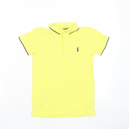 NEXT Boys Yellow Cotton Basic Polo Size 7 Years Collared Button - Logo, Embroided