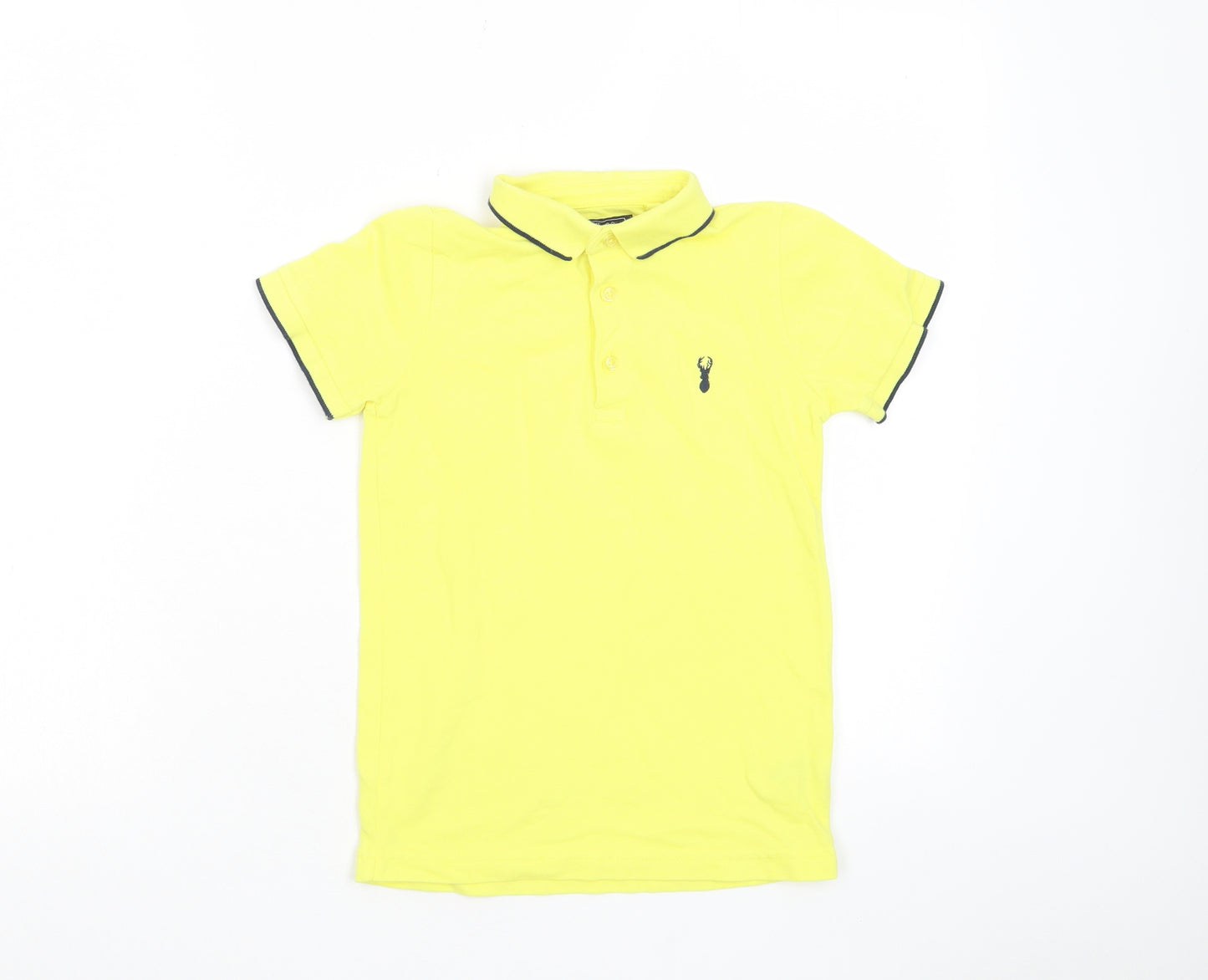 NEXT Boys Yellow Cotton Basic Polo Size 7 Years Collared Button - Logo, Embroided