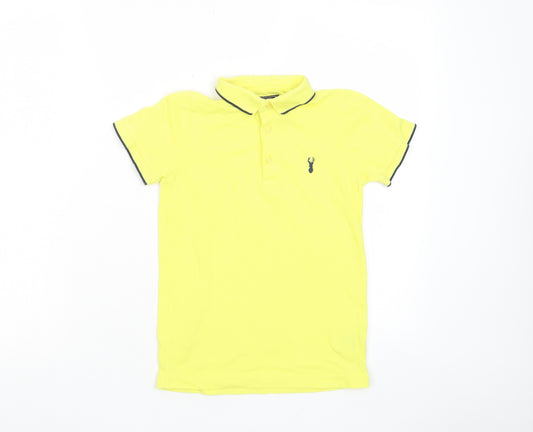 NEXT Boys Yellow Cotton Basic Polo Size 7 Years Collared Button - Logo, Embroided