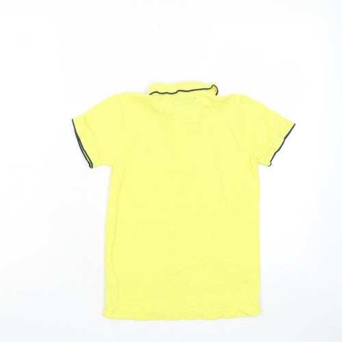 NEXT Boys Yellow Cotton Basic Polo Size 7 Years Collared Button - Logo, Embroided