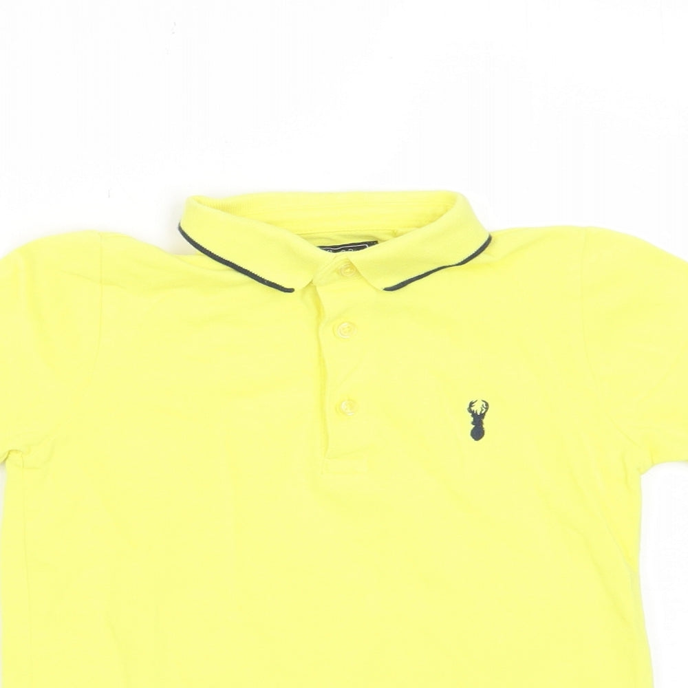 NEXT Boys Yellow Cotton Basic Polo Size 7 Years Collared Button - Logo, Embroided