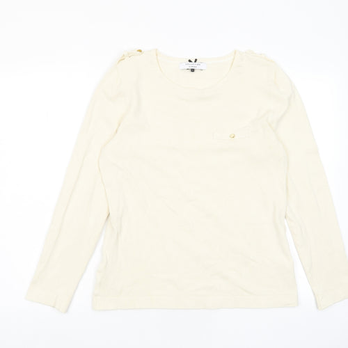 John Lewis Womens Ivory Crew Neck Viscose Pullover Jumper Size L - Buttons