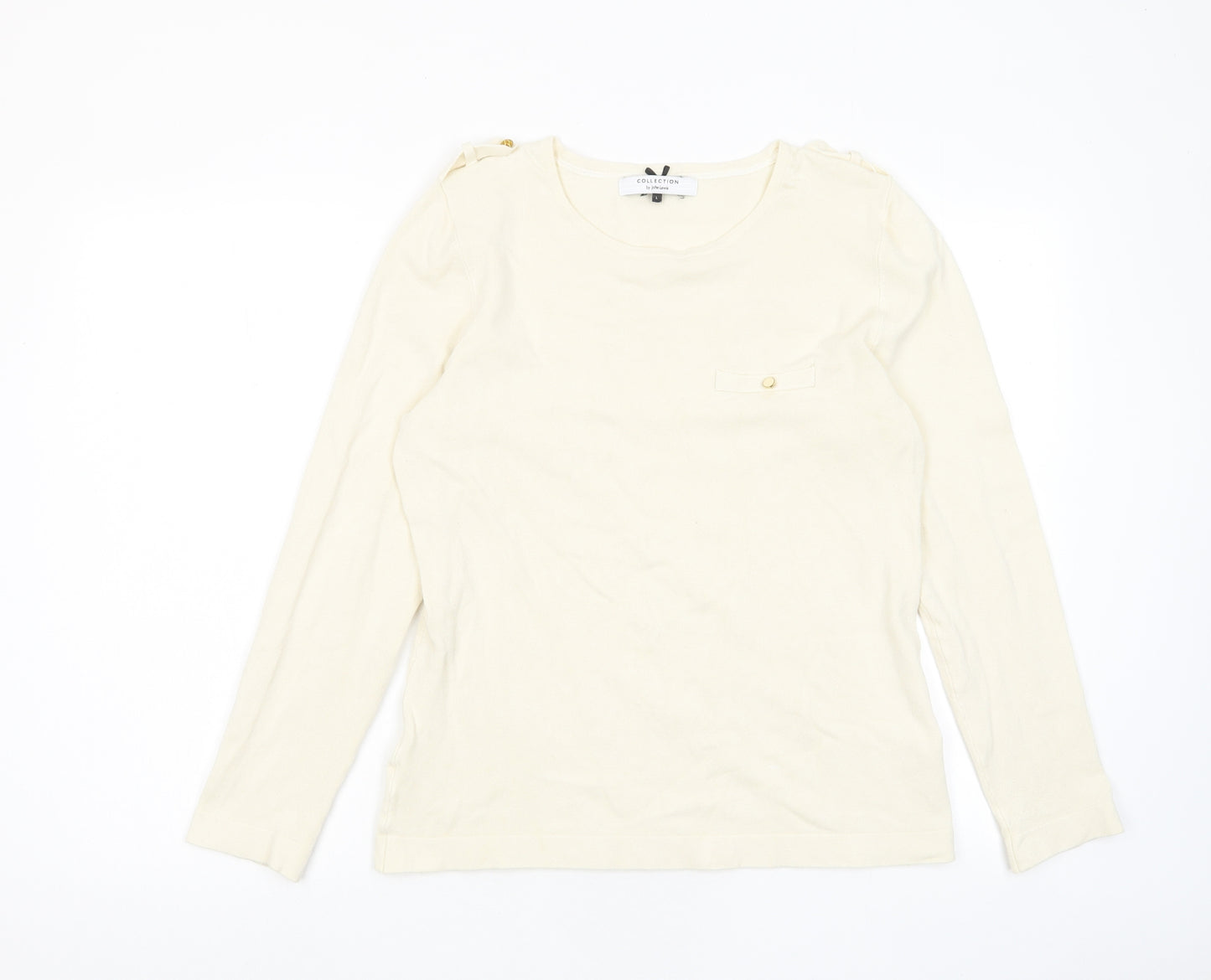John Lewis Womens Ivory Crew Neck Viscose Pullover Jumper Size L - Buttons
