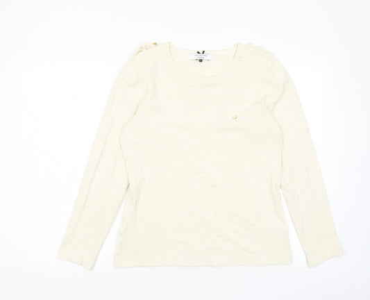 John Lewis Womens Ivory Crew Neck Viscose Pullover Jumper Size L - Buttons