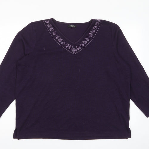 Bonmarché Womens Purple V-Neck Polyester Pullover Jumper Size L - Embroided