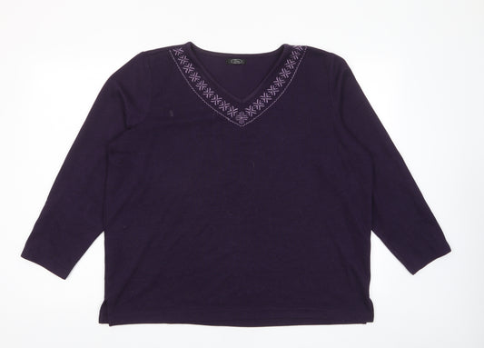 Bonmarché Womens Purple V-Neck Polyester Pullover Jumper Size L - Embroided