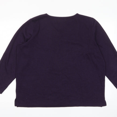 Bonmarché Womens Purple V-Neck Polyester Pullover Jumper Size L - Embroided