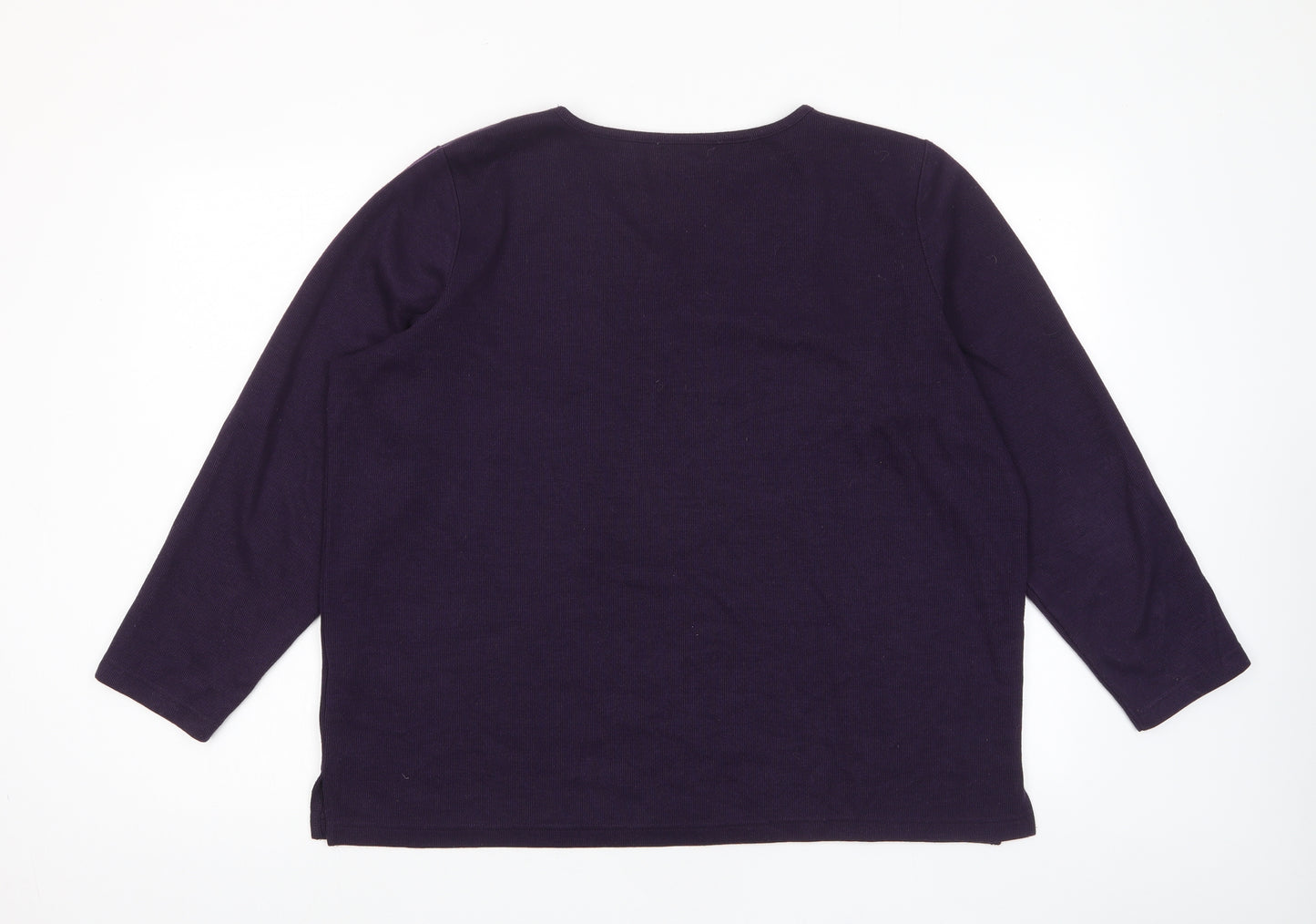 Bonmarché Womens Purple V-Neck Polyester Pullover Jumper Size L - Embroided