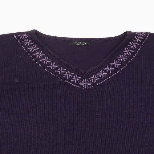 Bonmarché Womens Purple V-Neck Polyester Pullover Jumper Size L - Embroided