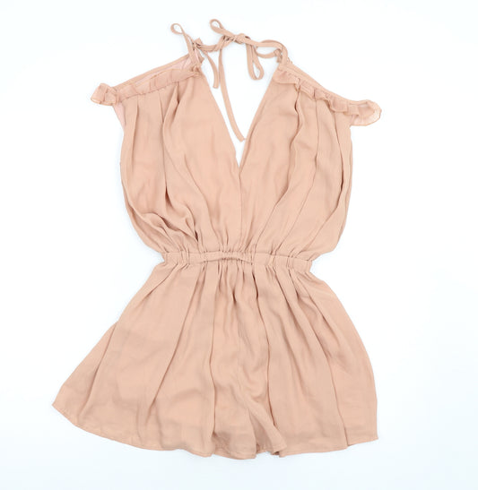 I SAW IT FIRST Womens Beige Polyester Playsuit One-Piece Size 8 Tie