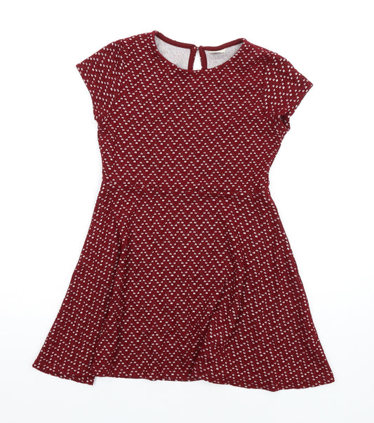 Zara Girls Red Geometric Vinyl A-Line Size 9-10 Years Round Neck Button