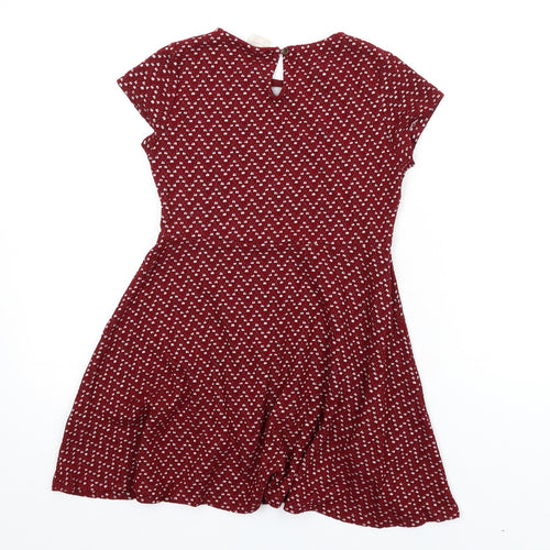 Zara Girls Red Geometric Vinyl A-Line Size 9-10 Years Round Neck Button