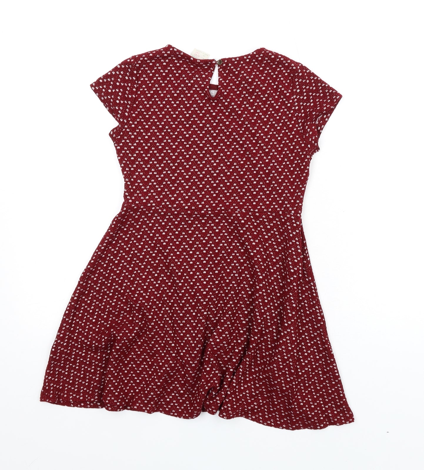 Zara Girls Red Geometric Vinyl A-Line Size 9-10 Years Round Neck Button