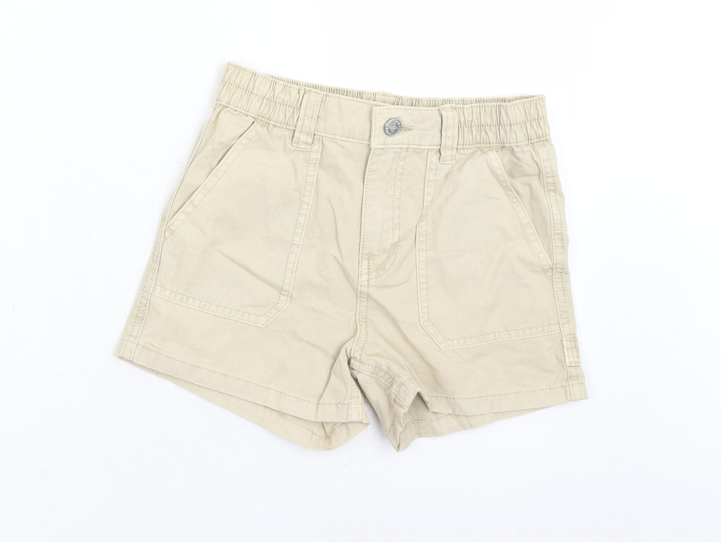 Marks and Spencer Boys Beige Cotton Chino Shorts Size 9-10 Years Regular Zip - Elasticated Waist Waist Size 22 Inches Inside Leg 3 Inches