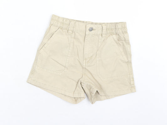 Marks and Spencer Boys Beige Cotton Chino Shorts Size 9-10 Years Regular Zip - Elasticated Waist Waist Size 22 Inches Inside Leg 3 Inches