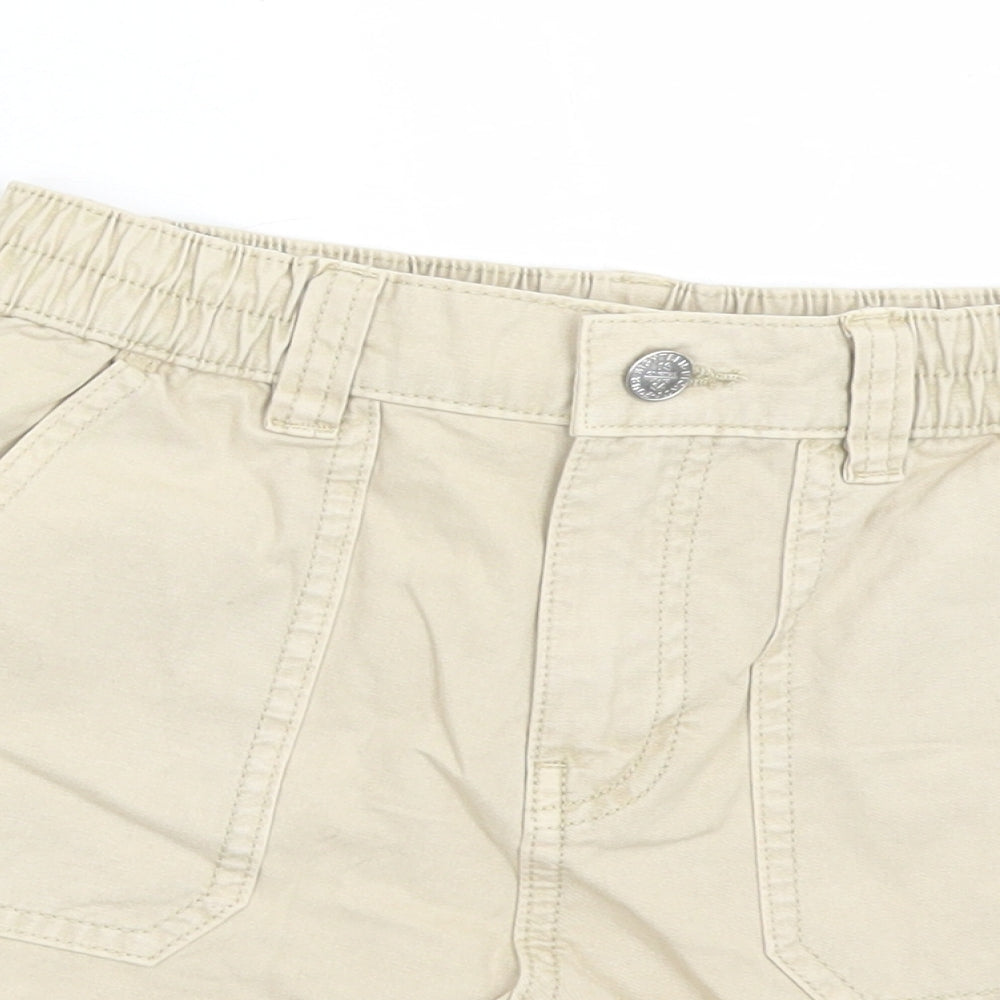 Marks and Spencer Boys Beige Cotton Chino Shorts Size 9-10 Years Regular Zip - Elasticated Waist Waist Size 22 Inches Inside Leg 3 Inches