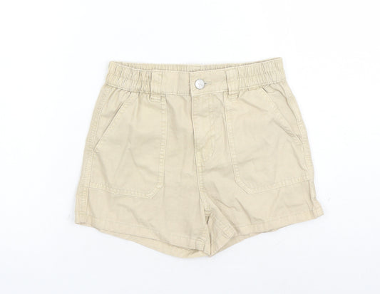 Marks and Spencer Boys Beige Cotton Chino Shorts Size 9-10 Years Regular Zip - Elasticated Waist Waist Size 22 Inches Inside Leg 3 Inches