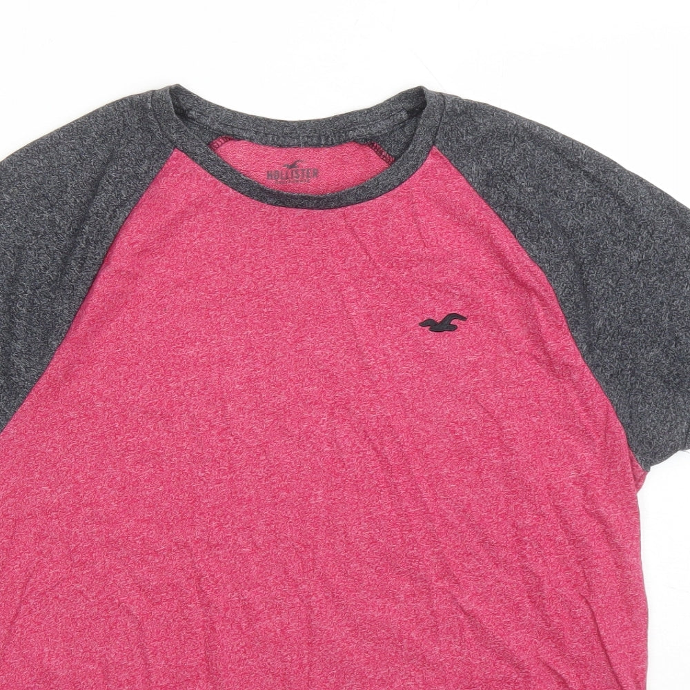 Hollister Mens Red Colourblock Cotton T-Shirt Size S Crew Neck