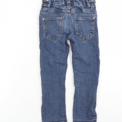 NEXT Boys Blue Cotton Straight Jeans Size 3 Years Regular Zip - Elasticated Waist Waist Size 20 Inches Inside Leg 15 Inches