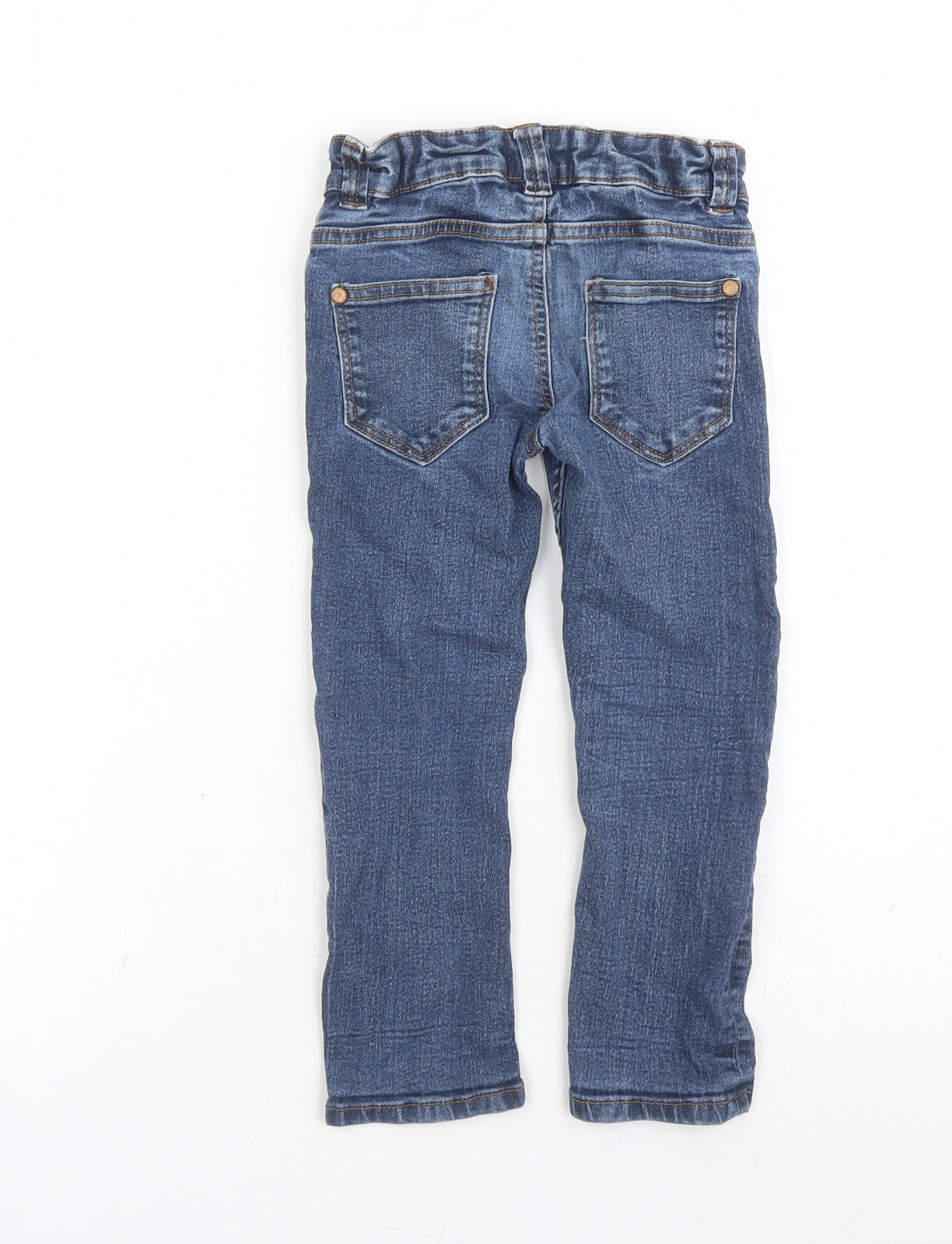 NEXT Boys Blue Cotton Straight Jeans Size 3 Years Regular Zip - Elasticated Waist Waist Size 20 Inches Inside Leg 15 Inches