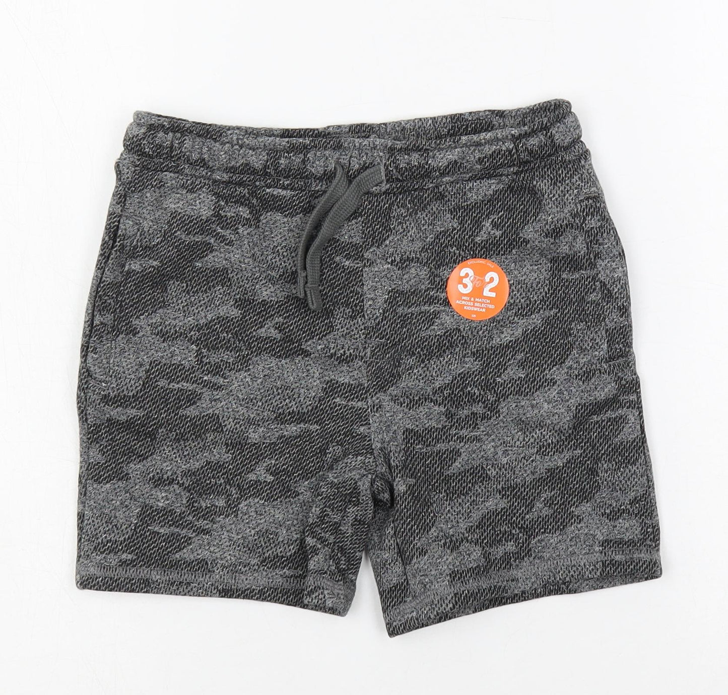 Marks and Spencer Boys Grey Camouflage Cotton Sweat Shorts Size 5-6 Years Regular Drawstring - Pockets