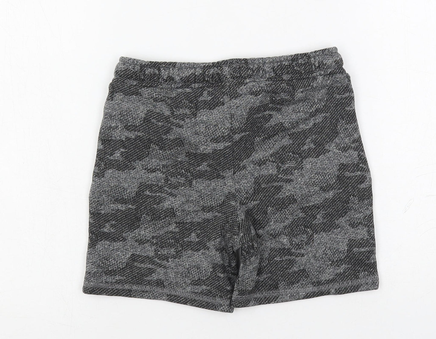 Marks and Spencer Boys Grey Camouflage Cotton Sweat Shorts Size 5-6 Years Regular Drawstring - Adjustable Waist