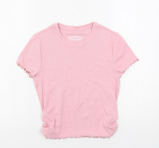 Marks and Spencer Girls Pink Cotton Pullover T-Shirt Size 10-11 Years Crew Neck Pullover - Ribbed