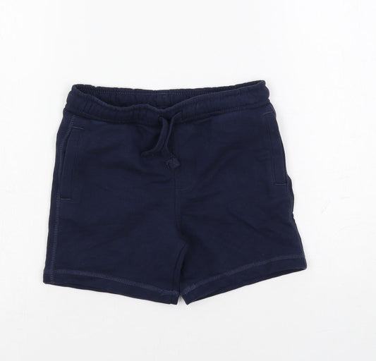 Marks and Spencer Boys Blue Cotton Sweat Shorts Size 5-6 Years Regular Drawstring - Adjustable Waist