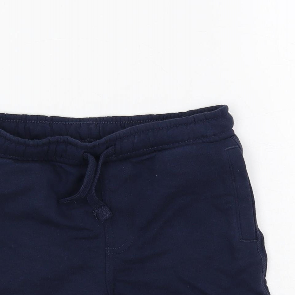 Marks and Spencer Boys Blue Cotton Sweat Shorts Size 5-6 Years Regular Drawstring - Adjustable Waist