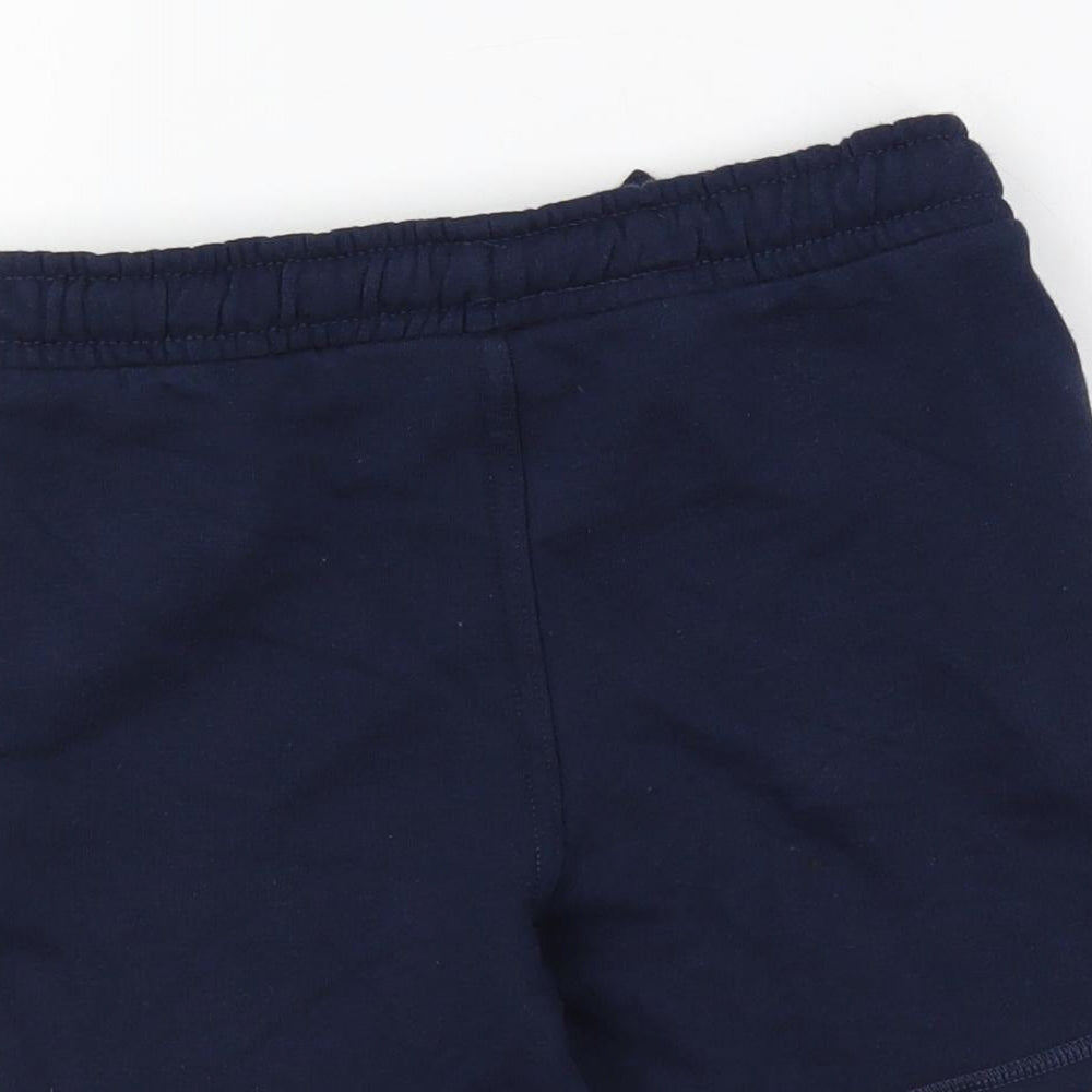 Marks and Spencer Boys Blue Cotton Sweat Shorts Size 5-6 Years Regular Drawstring - Adjustable Waist