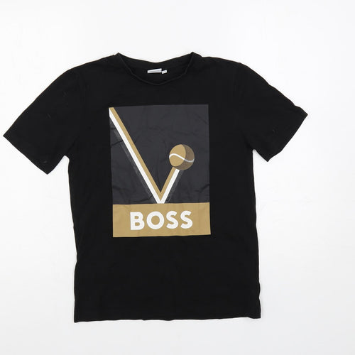 Boss Boys Black Cotton Pullover T-Shirt Size 12 Years Crew Neck Pullover - Logo