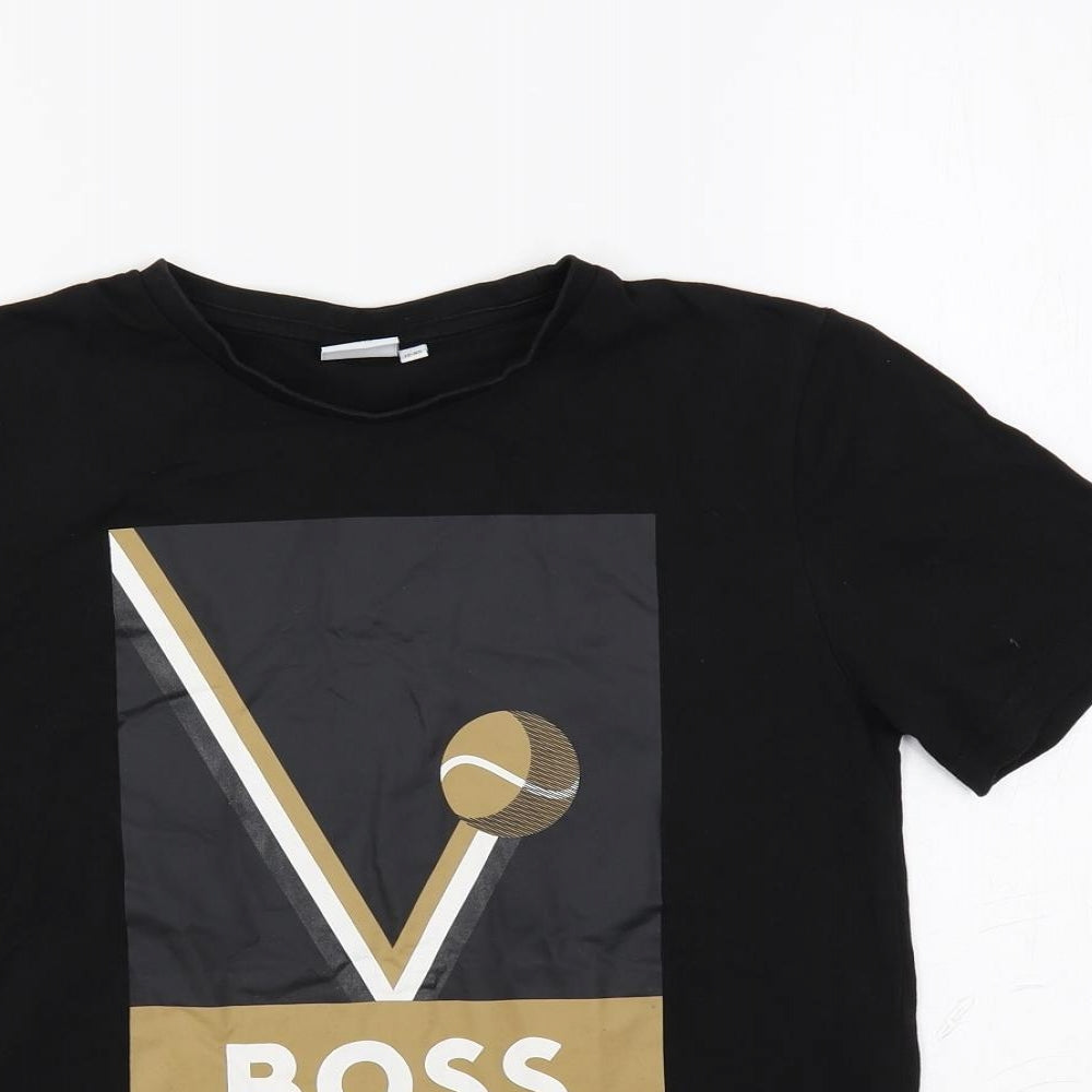 Boss Boys Black Cotton Pullover T-Shirt Size 12 Years Crew Neck Pullover - Logo